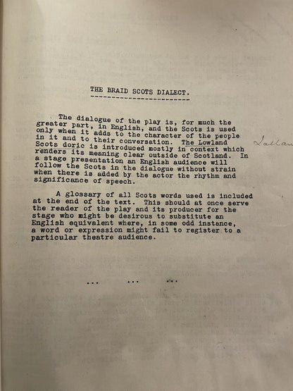 Halbert Tatlock Typed Theatre Script Play : Weir of Hermiston (Stevenson) 1927