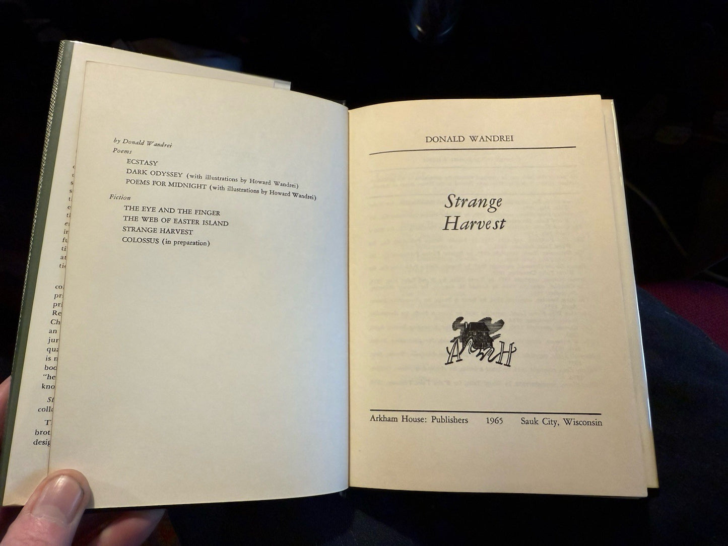 Donald Wandrei : Strange Harvest : Arkham House 1965 : Fantasy Macabre