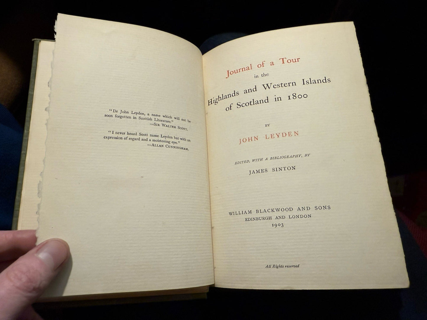 1903 A Tour in the Highlands and Western Islands : 1st Edition : John Leyden