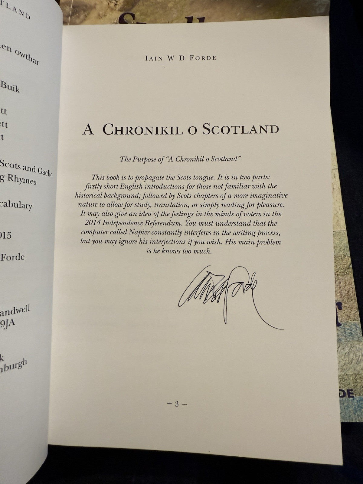 Scots Language : 5 x Iain W. D. Forde Signed Books : A Chronikil o Scotland etc