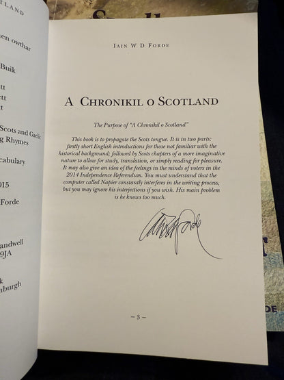 Scots Language : 5 x Iain W. D. Forde Signed Books : A Chronikil o Scotland etc