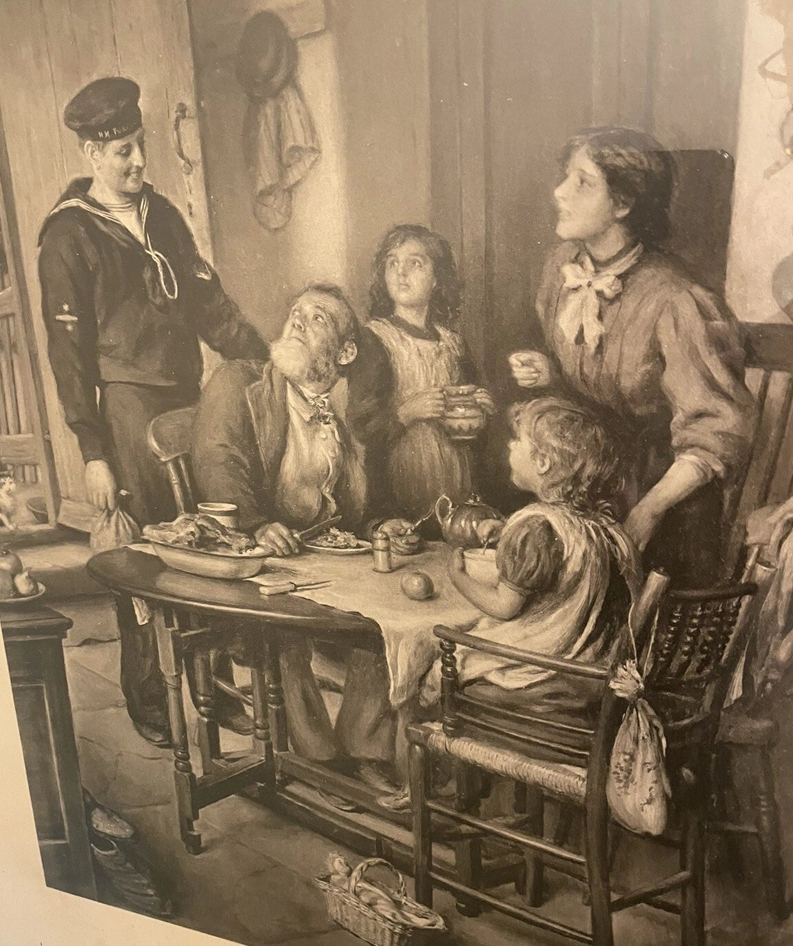 Joseph Clark "After Many Years" Large Antique Framed Art Print : Sailor 1908