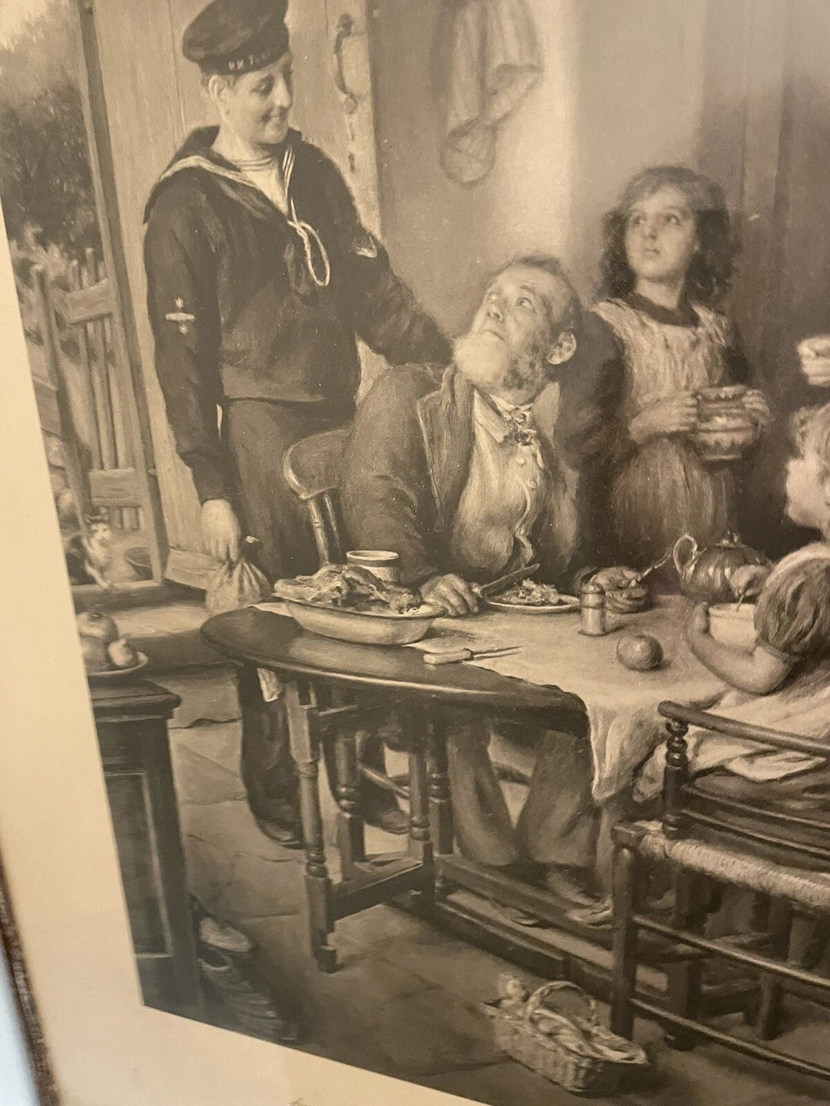 Joseph Clark "After Many Years" Large Antique Framed Art Print : Sailor 1908