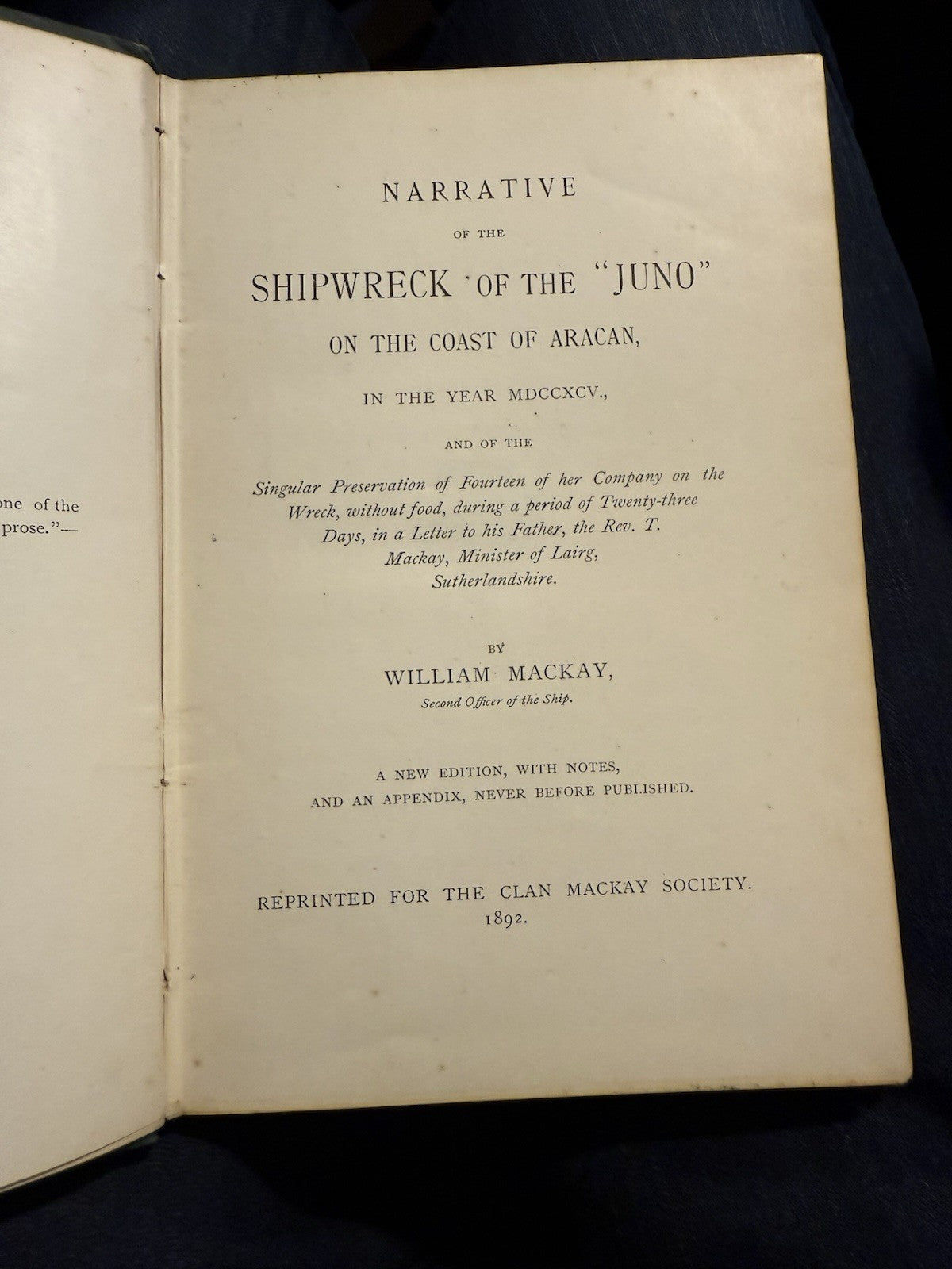 1892 Narrative of the Shipwreck of the Juno : With Notes Never Before Published