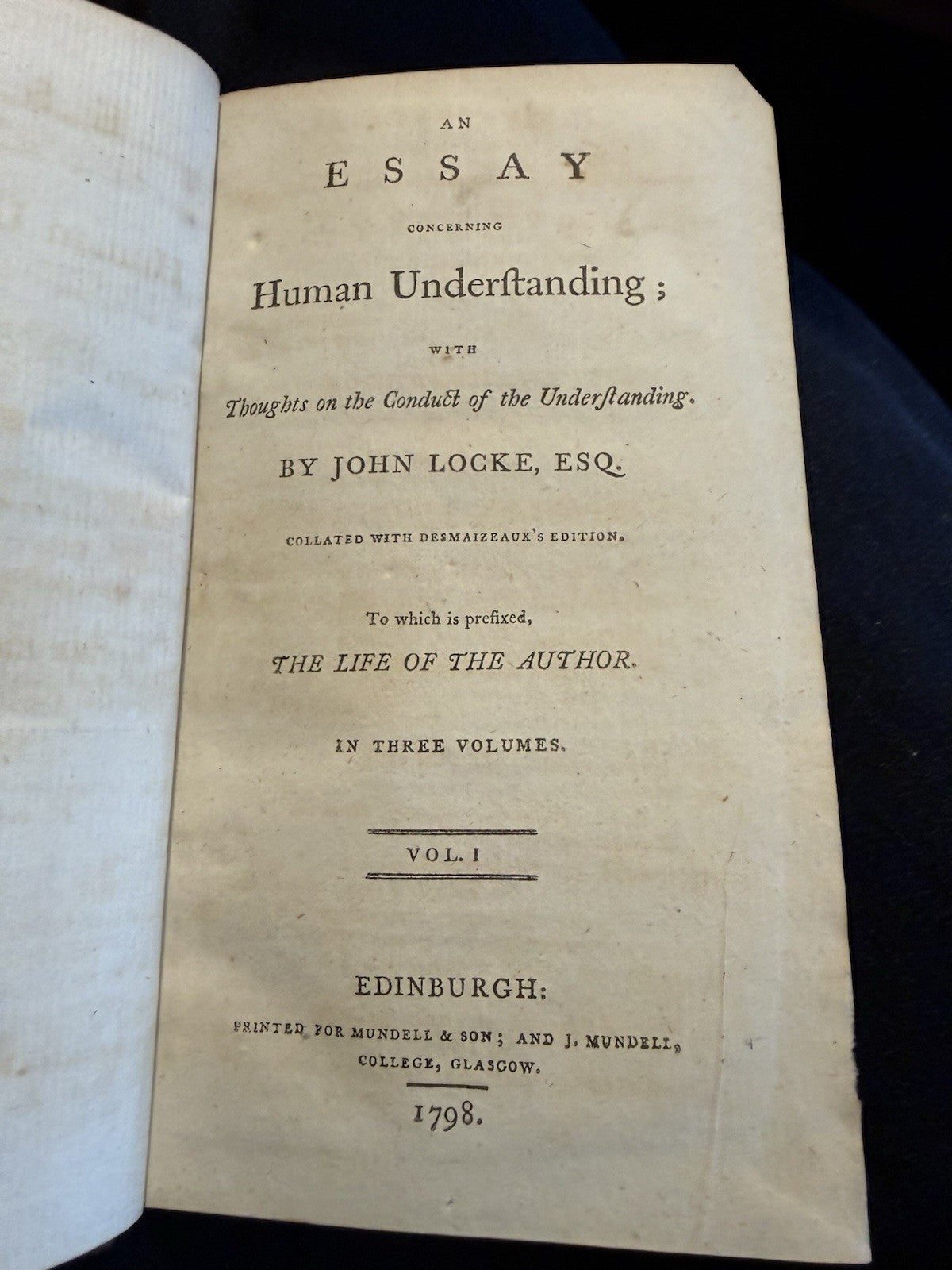 1793 John Locke : An Essay Concerning Human Understanding (3 Volumes)
