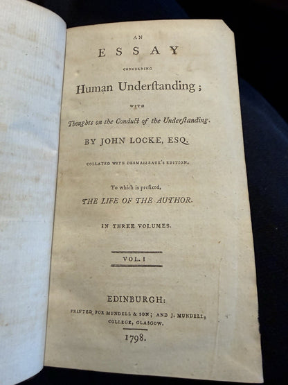 1793 John Locke : An Essay Concerning Human Understanding (3 Volumes)