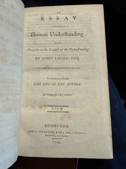 1793 John Locke : An Essay Concerning Human Understanding (3 Volumes)