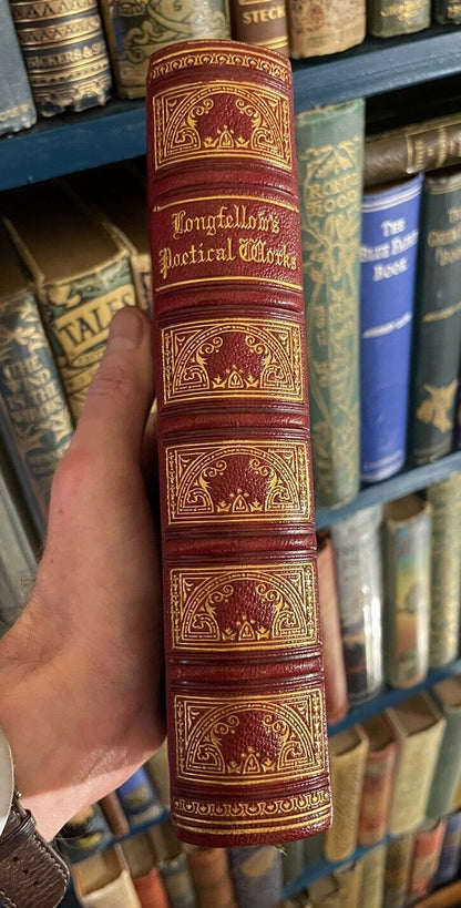 1877 Poetical Works of Henry Wadsworth Longfellow : Beautiful Leather Binding