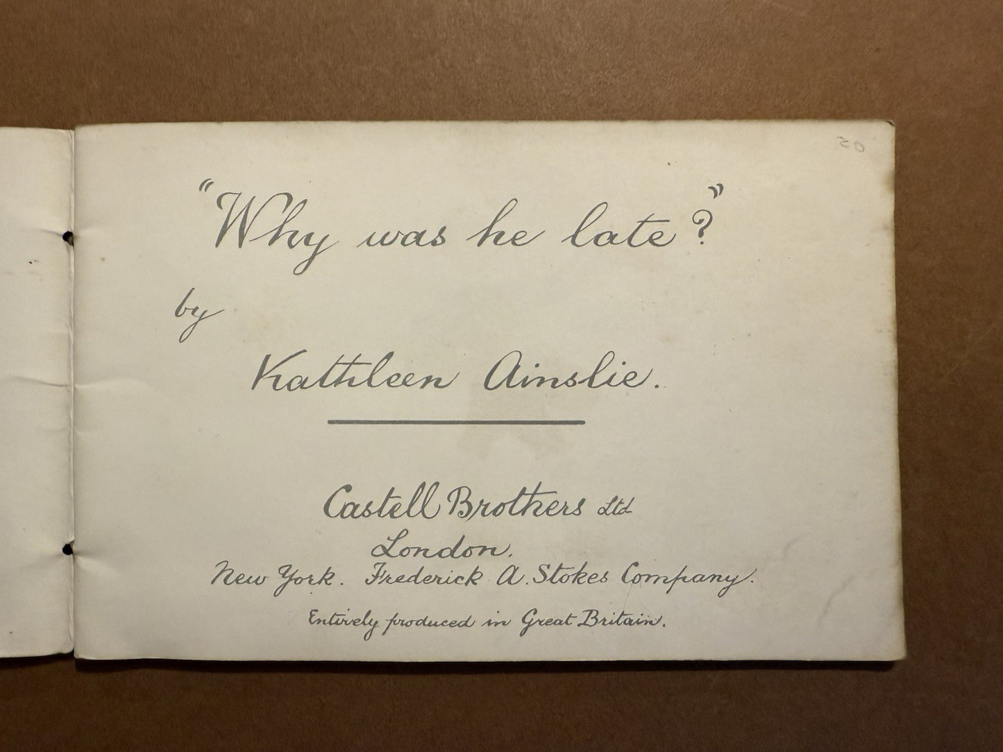 Kathleen Ainslie : Why was he late? : Castell Brothers Ltd c1905