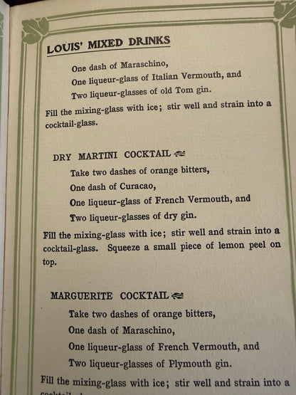 Louis Mixed Drinks; Hints Care & Serving of Wines : Cocktails : New York 1906
