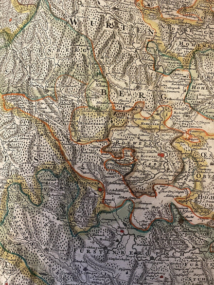 1720 Map : Copper Engraving : Germany : The Rhine : Baden : Black Forest