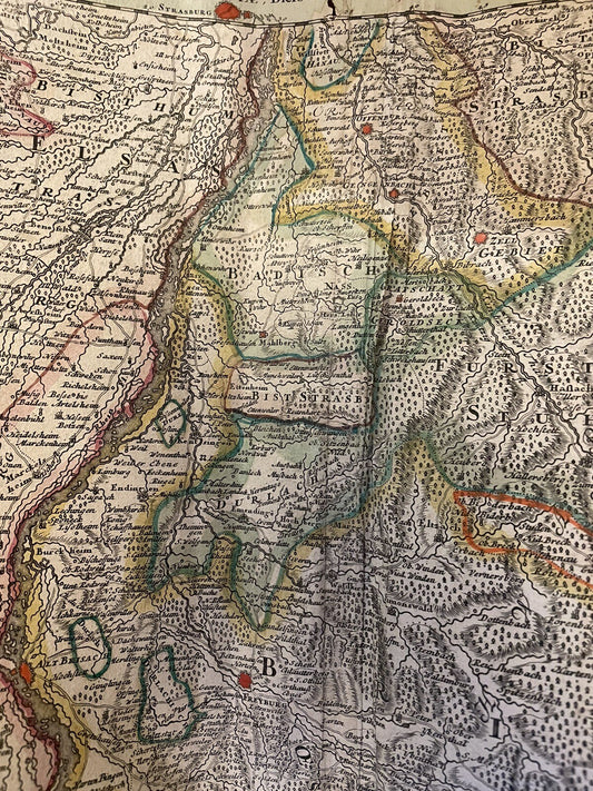 1720 Map : Copper Engraving : Germany : The Rhine : Baden : Black Forest