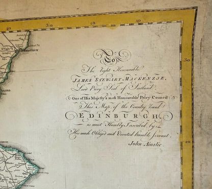 1779 Ainslie's Map of the Environs of Edinburgh : 18th Century Original Antique
