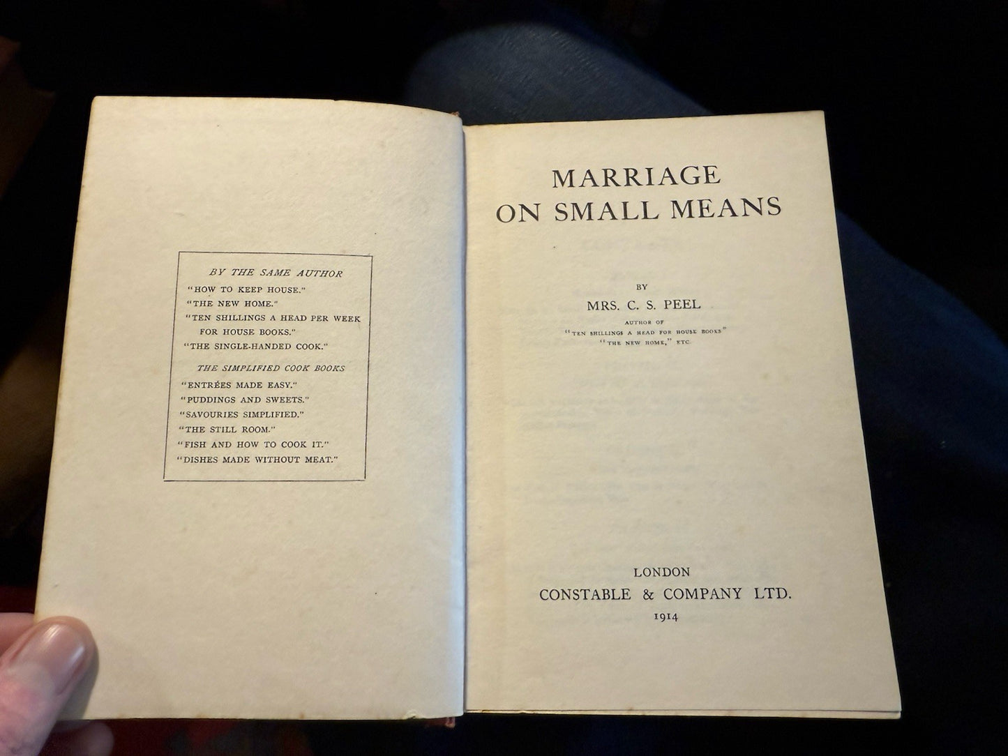 1914 Marriage on Small Means : Mrs C S Peel : WWI : Fianancial Advice / Costs