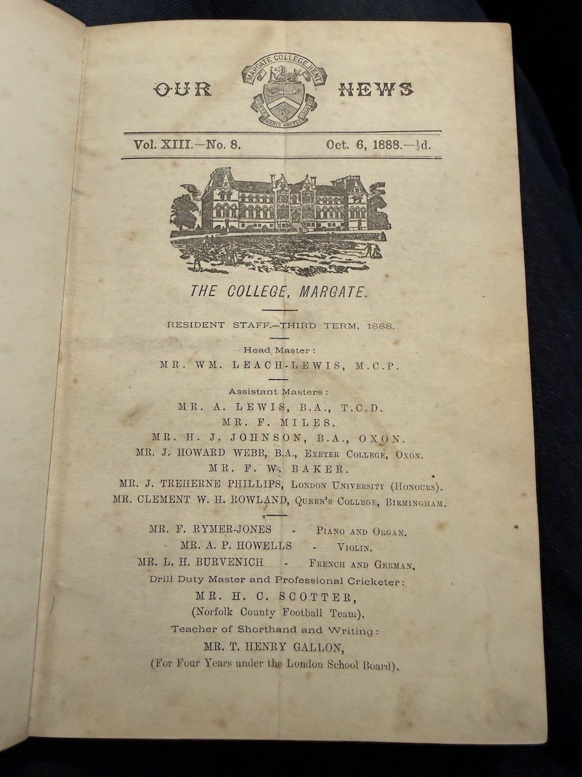 Margate College (Kent) Our News : Oct 1888 - Aug 1890 School Magazine Cricket