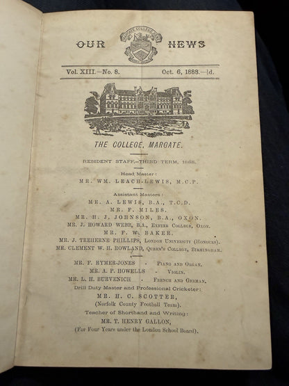 Margate College (Kent) Our News : Oct 1888 - Aug 1890 School Magazine Cricket