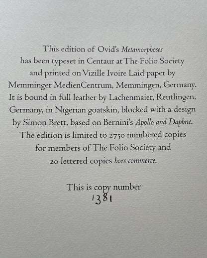 Ovid's Metamorphoses : Ltd Edition : Folio Society : Full Leather in Clamshell Box