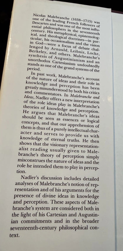 Malebranche and Ideas : Steven Nadler : French Philosophy : Oxford 1992