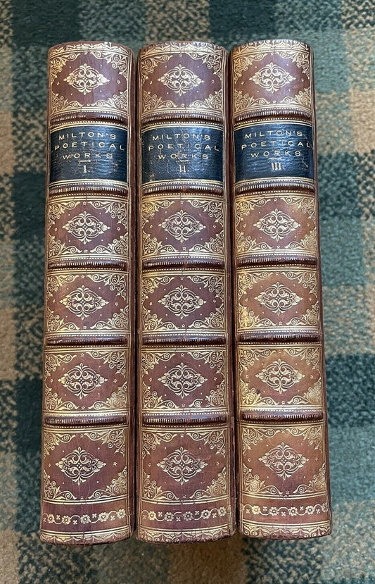 The Poetical Works of John Milton (3 Volumes) Handsome Calf Bindings 1890s