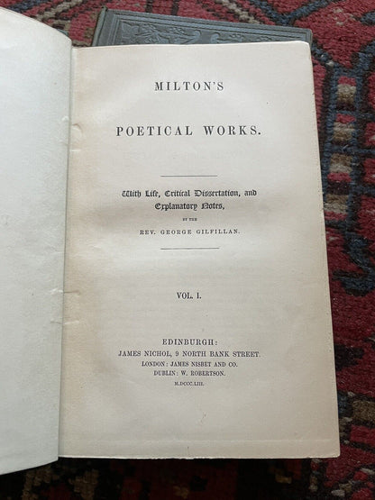 1853 Milton's Poetical Works (2 Volumes) Gilfillan : Paradise Lost / Regained