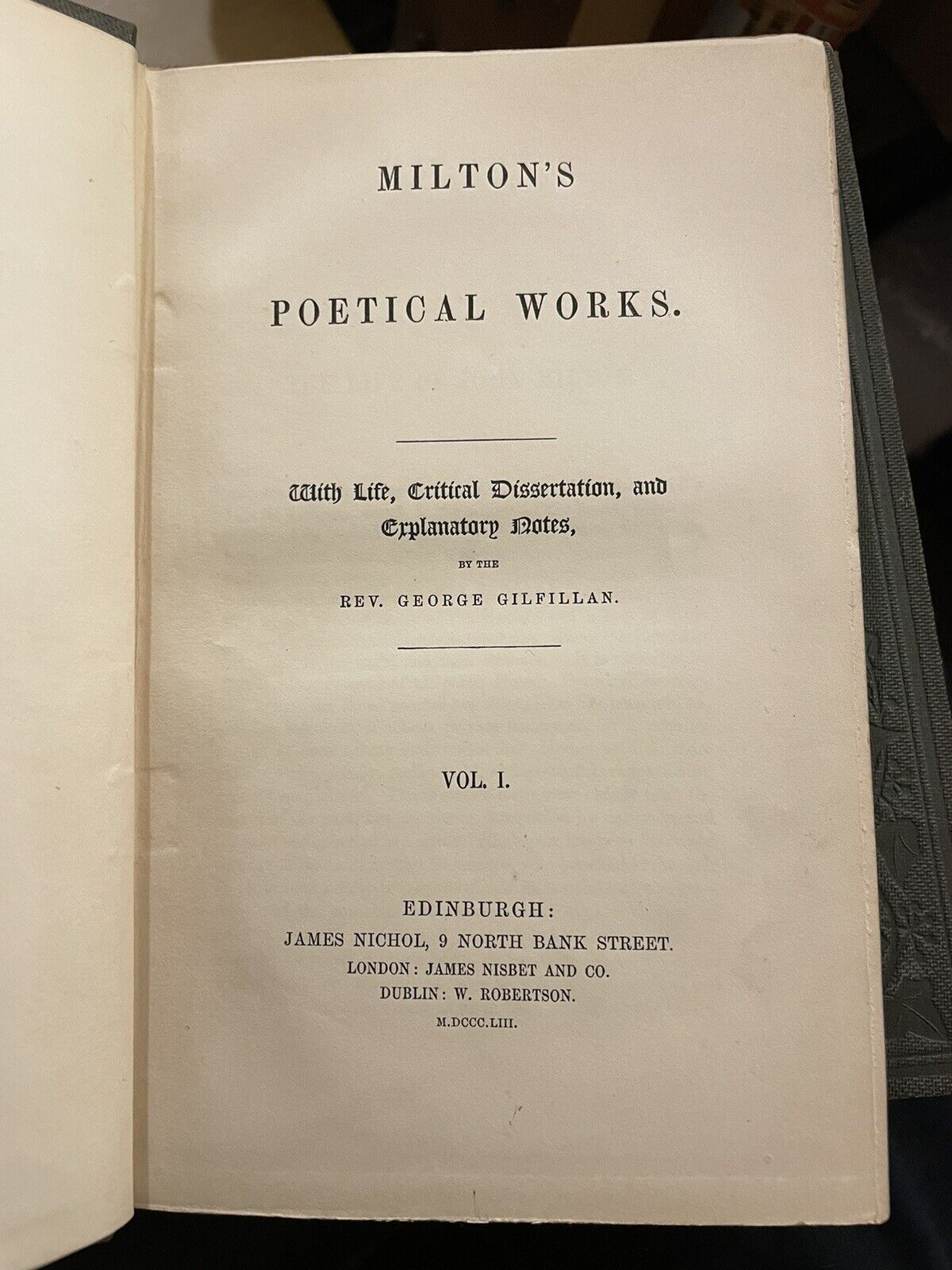 1853 Milton's Poetical Works (2 Vols) Paradise Lost / Regained : Original Cloth