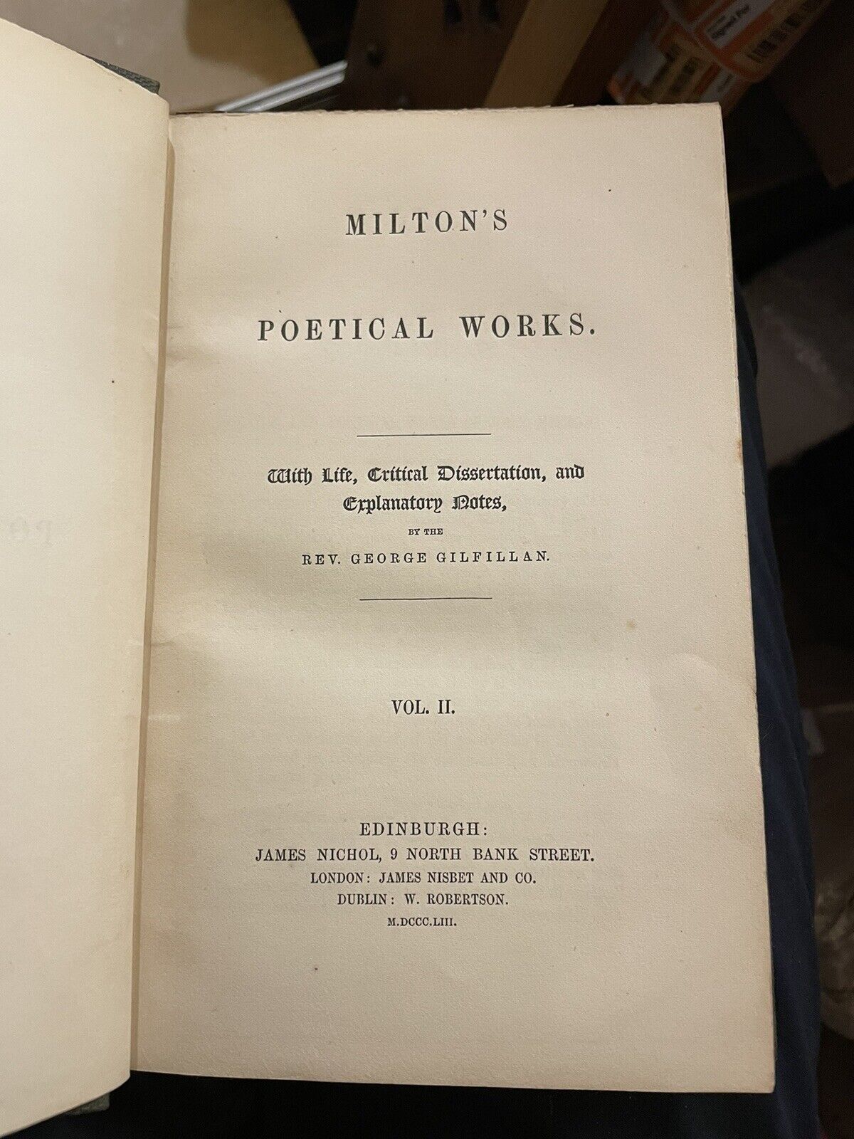 1853 Milton's Poetical Works (2 Vols) Paradise Lost / Regained : Original Cloth