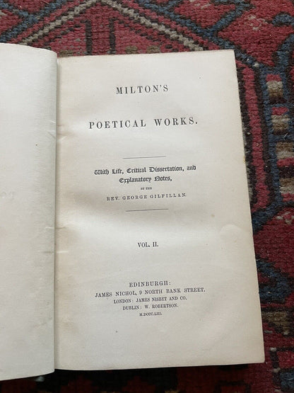 1853 Milton's Poetical Works (2 Volumes) Gilfillan : Paradise Lost / Regained
