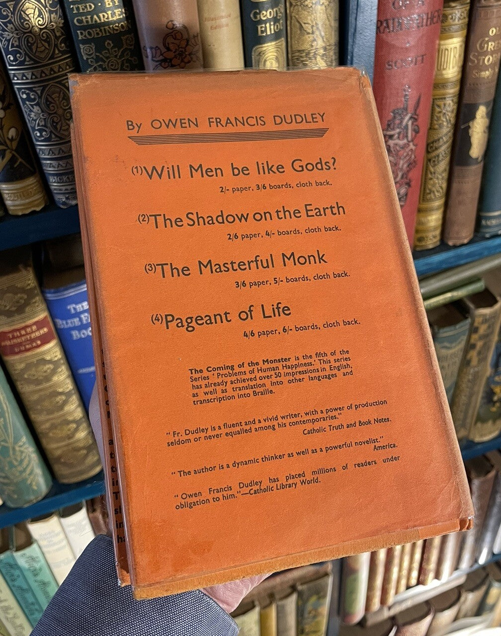 1936 The Coming of the Monster : Owen Francis Dudley : Detective Novel in DJ