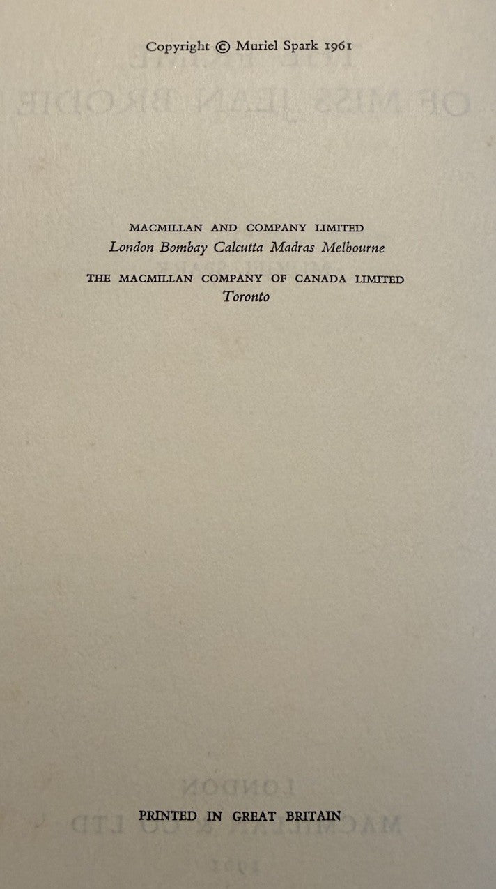 Muriel Spark : The Prime of Miss Jean Brodie : First Edition 1961