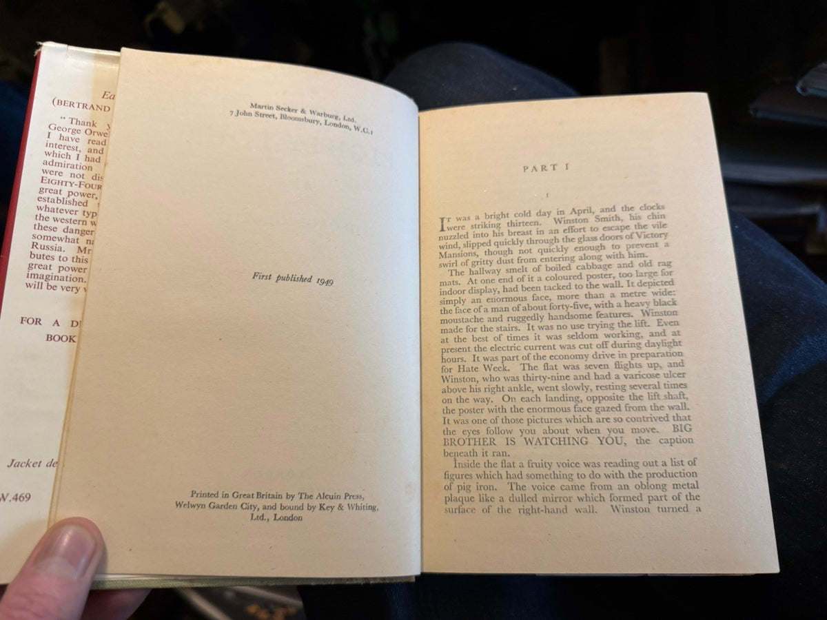 1949 George Orwell : Nineteen Eighty-Four : First Edition / First Printing in DW