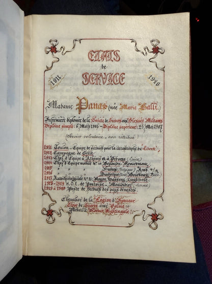 Illuminated Manuscript : Red Cross Nurse : Florence Nightingale Award : WWI