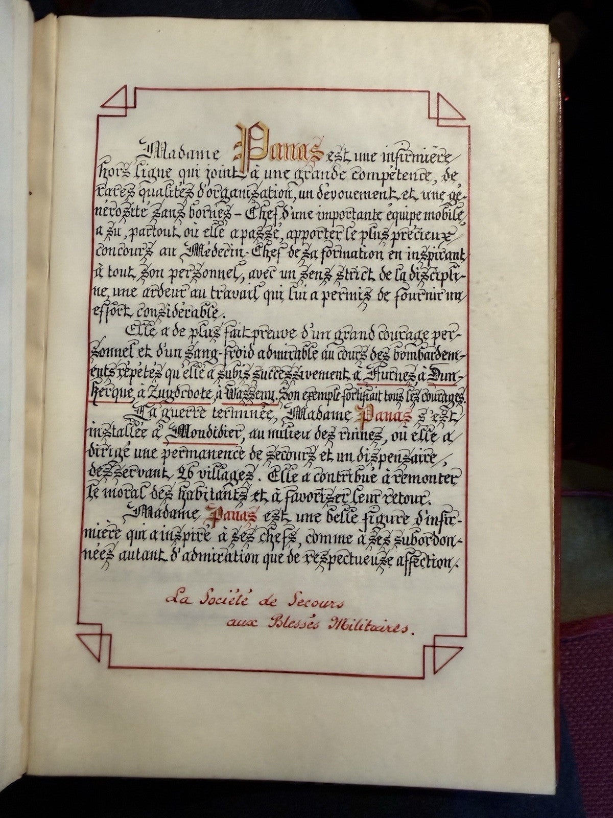 Illuminated Manuscript : Red Cross Nurse : Florence Nightingale Award : WWI