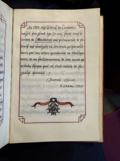 Illuminated Manuscript : Red Cross Nurse : Florence Nightingale Award : WWI