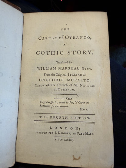 1782 The Castle of Otranto : A Gothic Story : Hugh Walpole : Fourth Edition