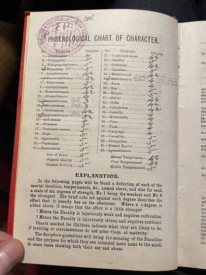 Phrenological Delineation : Chart of Character : Handwritten Entries : O'Dell