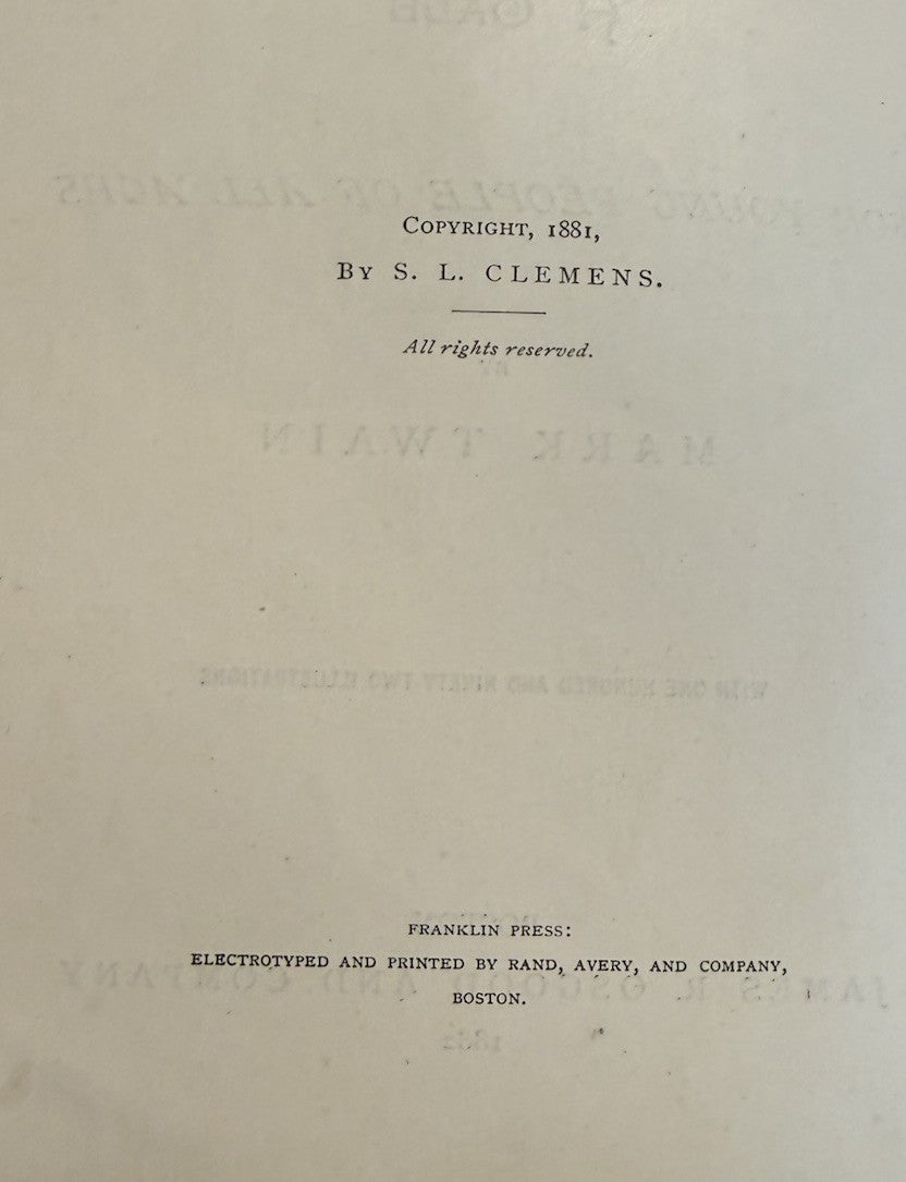 1882 Mark Twain : The Prince and the Pauper : First Edition / First Issue