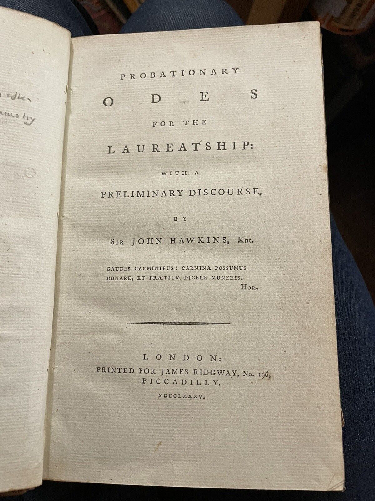 1785 Probationary Odes for the Laureatship : Jmaes Hawkins : Richard Tickell