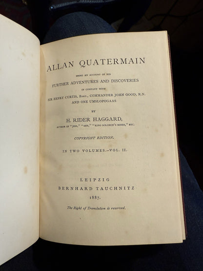 1887 S. Rider Haggard : Allan Quartermain (2 Volumes) Tauchnitz Leather Bindings