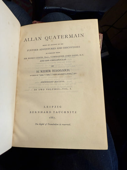 1887 S. Rider Haggard : Allan Quartermain (2 Volumes) Tauchnitz Leather Bindings