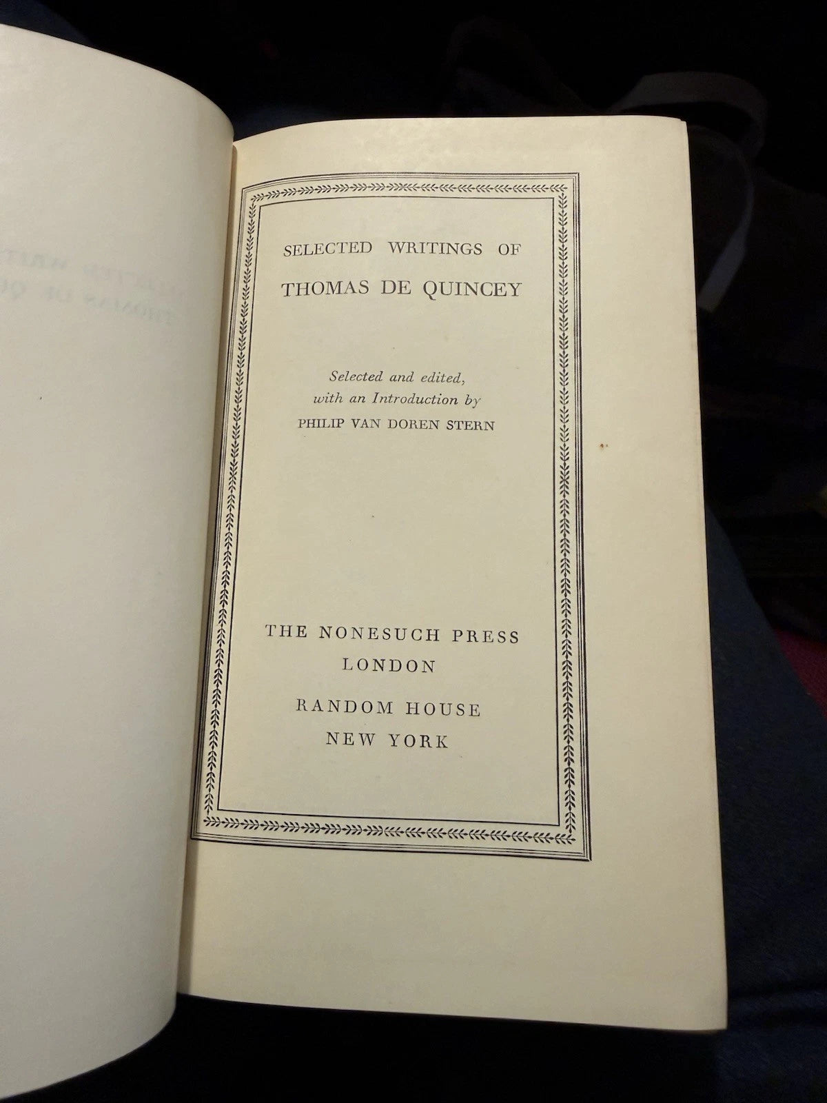 c1937 Selected Writings of Thomas De Quincey : Nonesuch Press in DJ