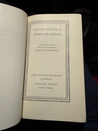c1937 Selected Writings of Thomas De Quincey : Nonesuch Press in DJ