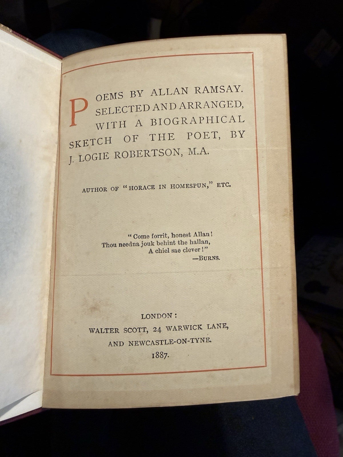 1887 Poems by Allan Ramsay (Makar) Canterbury Poets : Decorative Cloth Binding