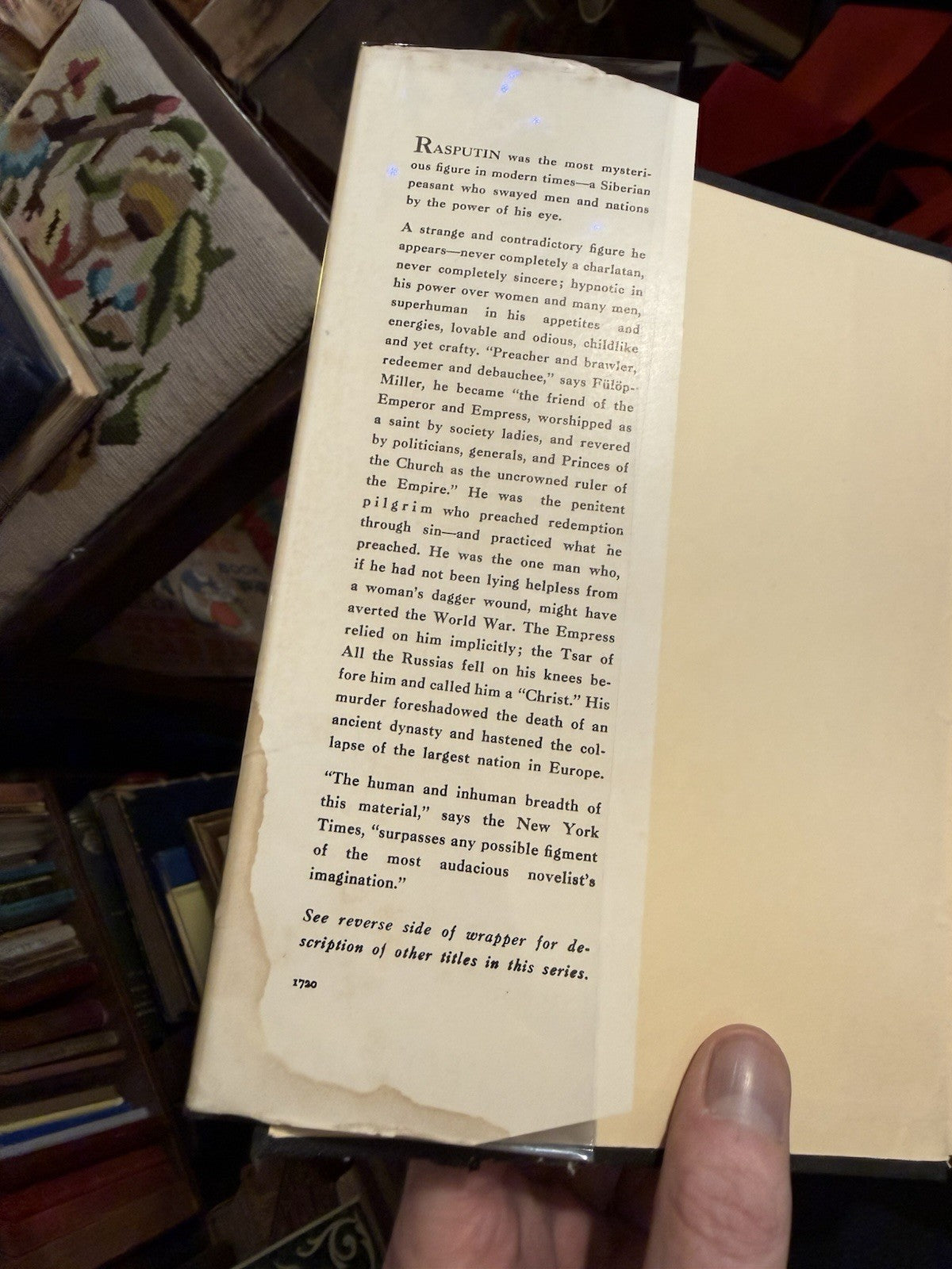 1928 Rasputin, the Holy Devil : Rene Fulop-Miller : 1st Ed in VG Dust Jacket
