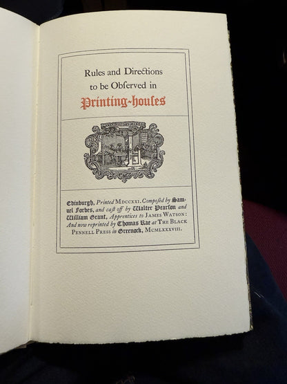 Rules and Directions to be Observed in Printing Houses : Printer James Watson
