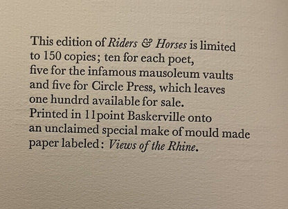 Riders & Horses : Circle Press 1982 + Letter : Crozier, Fisher, Please & Power