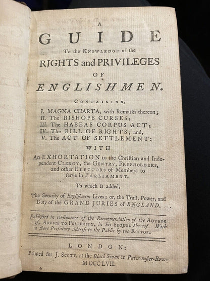 1757 Guide to Rights and Privileges of Englishmen : Magna Carta : Bishops Curses