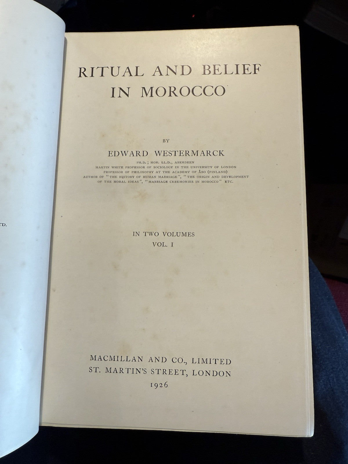 1926 Ritual and Belief in Morocco : Westermarck : Vol 1 : Historical Culture