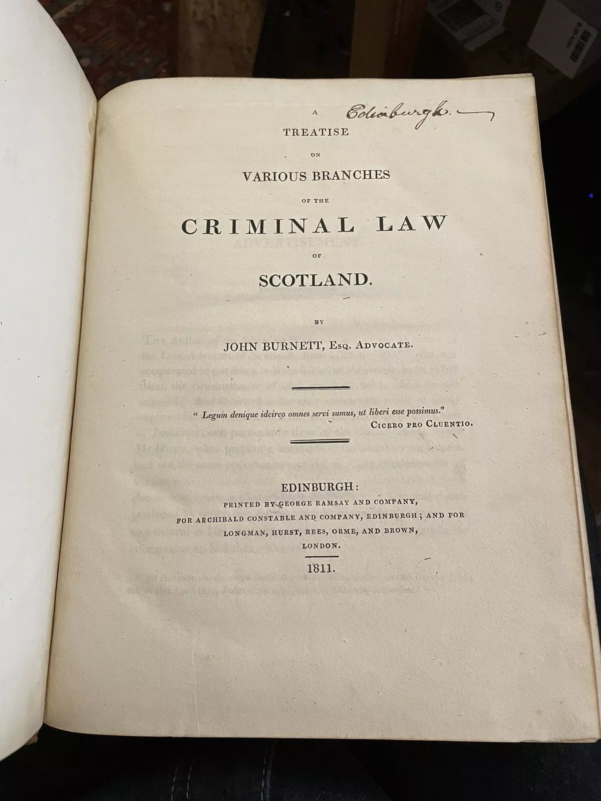 1811 Burnett's A Treatise on Various Branches of the Criminal Law of Scotland