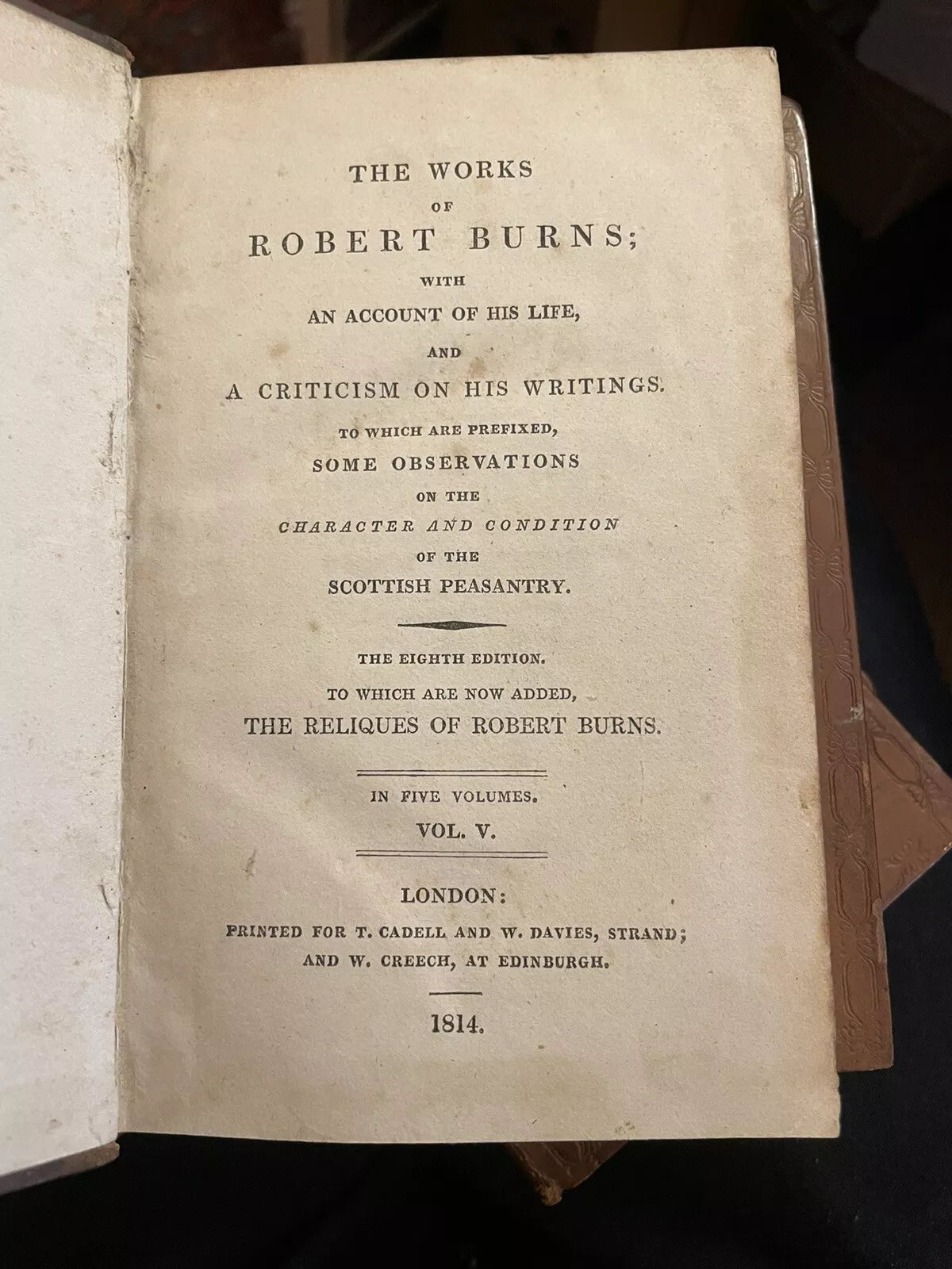 1814 The Works of Robert Burns (5 Volumes) With an Account of his Life