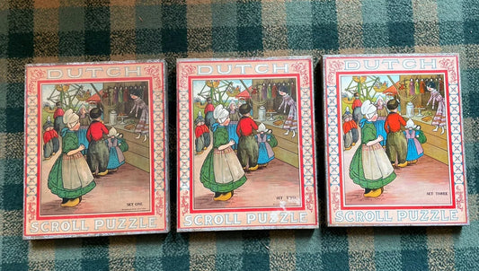 Antique Mcloughlin Bros Dutch Scroll Puzzle Set of 3 : Rare & Complete Vintage